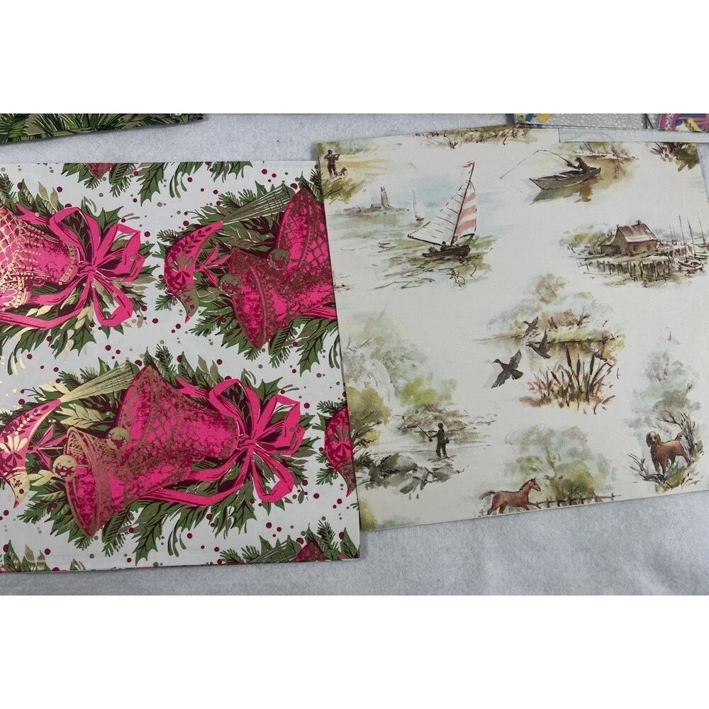 Vintage Folded Wrapping Paper Christmas Designs Lot of 36 Sheets in Original Box